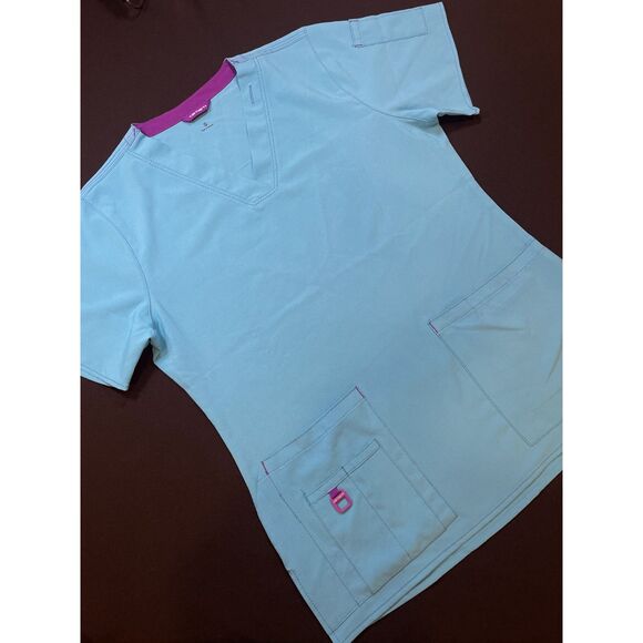 ~ Carhartt Force Sm Scrub Top V-neck Pockets Womens Cross-Flex Aqua Scrubs - Picture 8 of 16